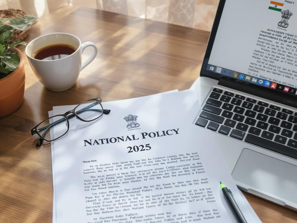 Realistic image of how to read a government policy document on a desk with reading tools for quick policy reading and analysis.