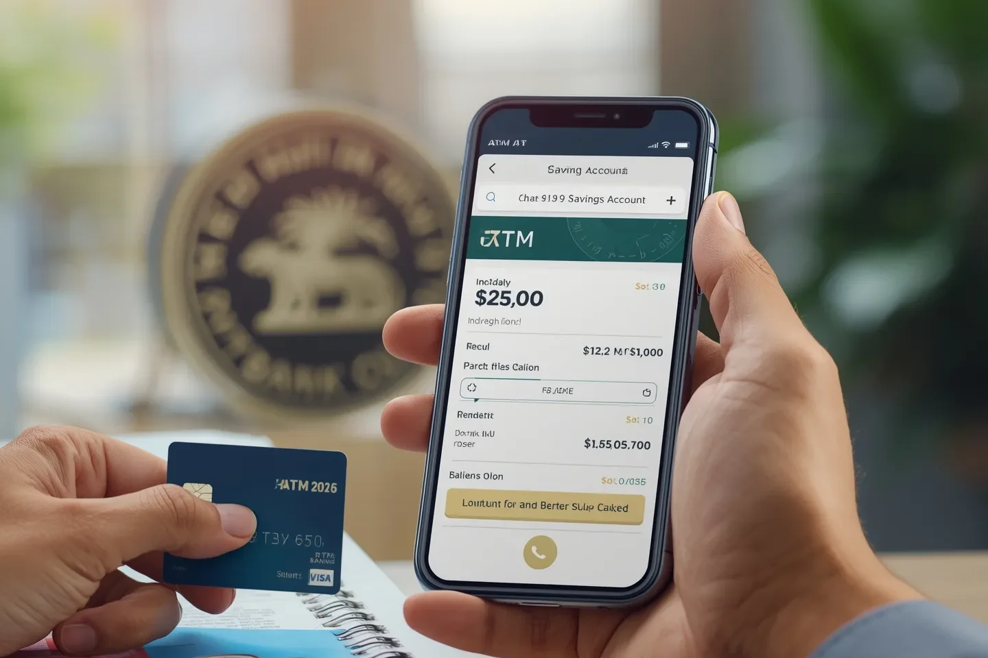 Bank passbook, debit card, and coins symbolizing RBI Changes Savings Account Rules and minimum balance updates