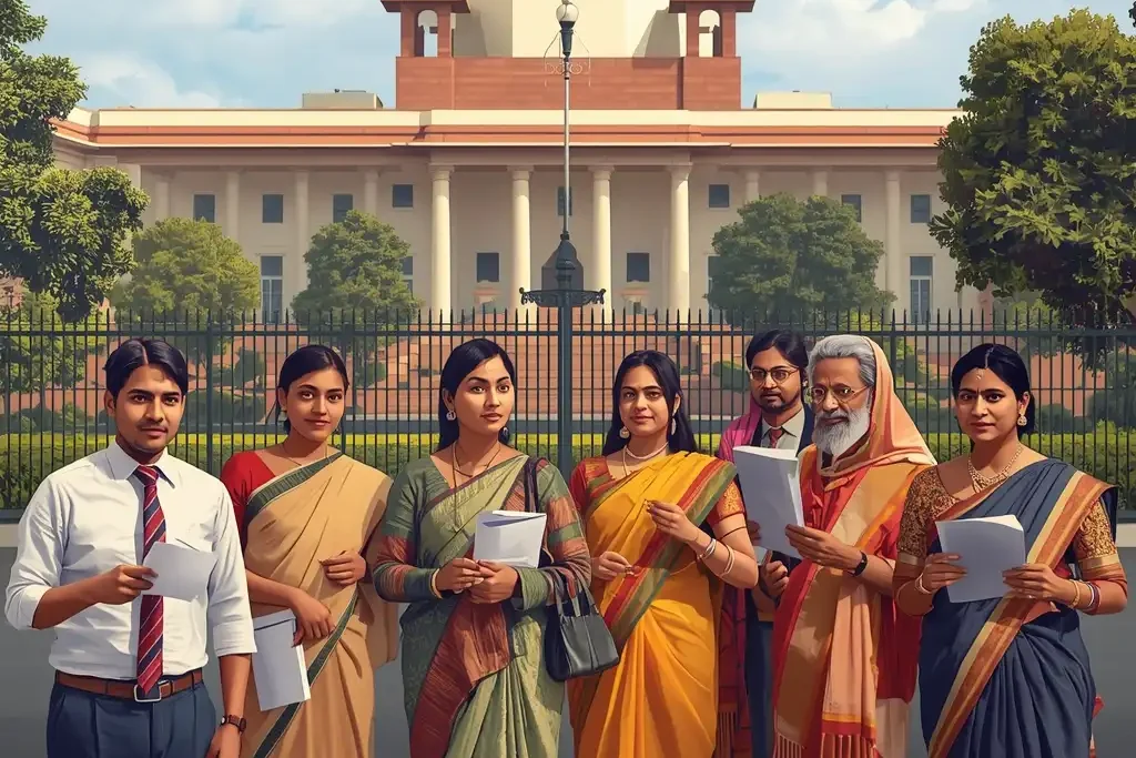 Illustration of Indian social groups benefiting from reservation policies, showing the impact of constitutional provisions and Supreme Court decisions.