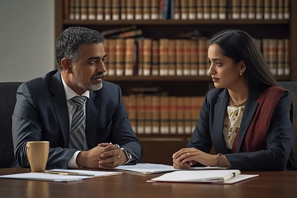 Indian couple consulting legal expert about child custody and guardianship under family court law