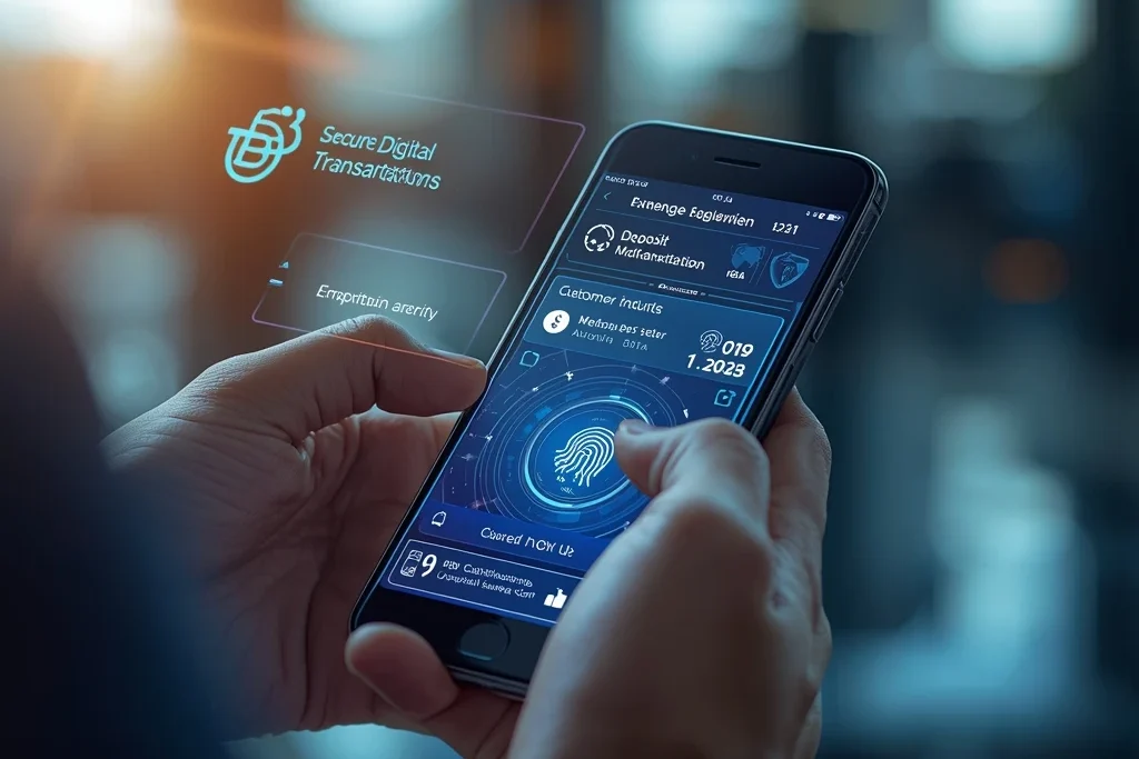 Modern mobile banking interface in 2025 showing secure transactions, digital locker access, and RBI guidelines
