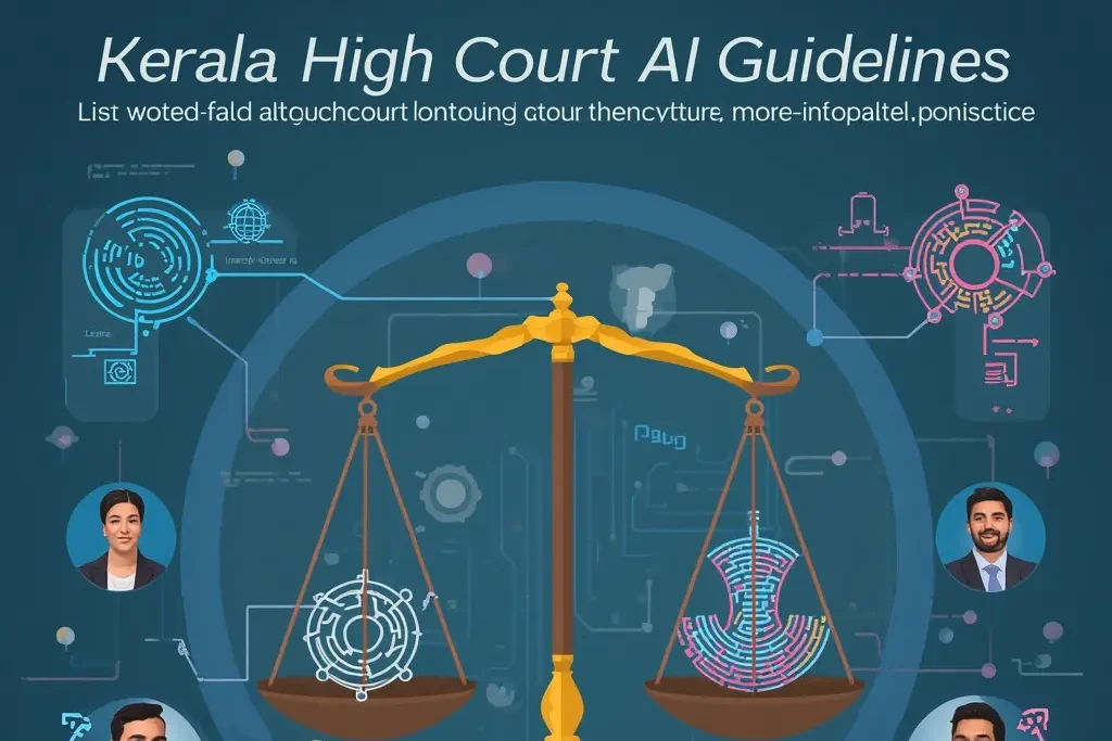 Judges discussing artificial intelligence policy under the Kerala High Court AI Guidelines to ensure judicial transparency in India.