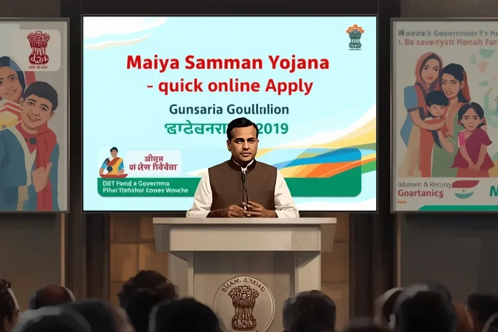 Indian politician promoting Maiya Samman Yojana online apply initiative under Bihar government women welfare scheme