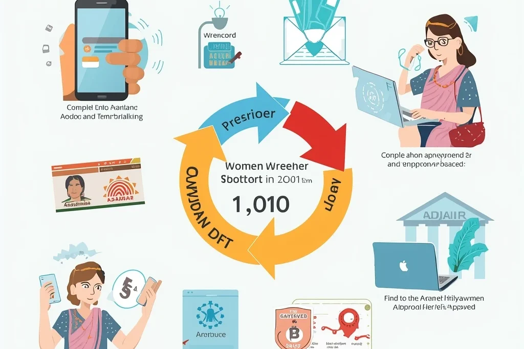 Infographic showing step-by-step process of Maiya Samman Yojana online registration under Bihar women welfare scheme.