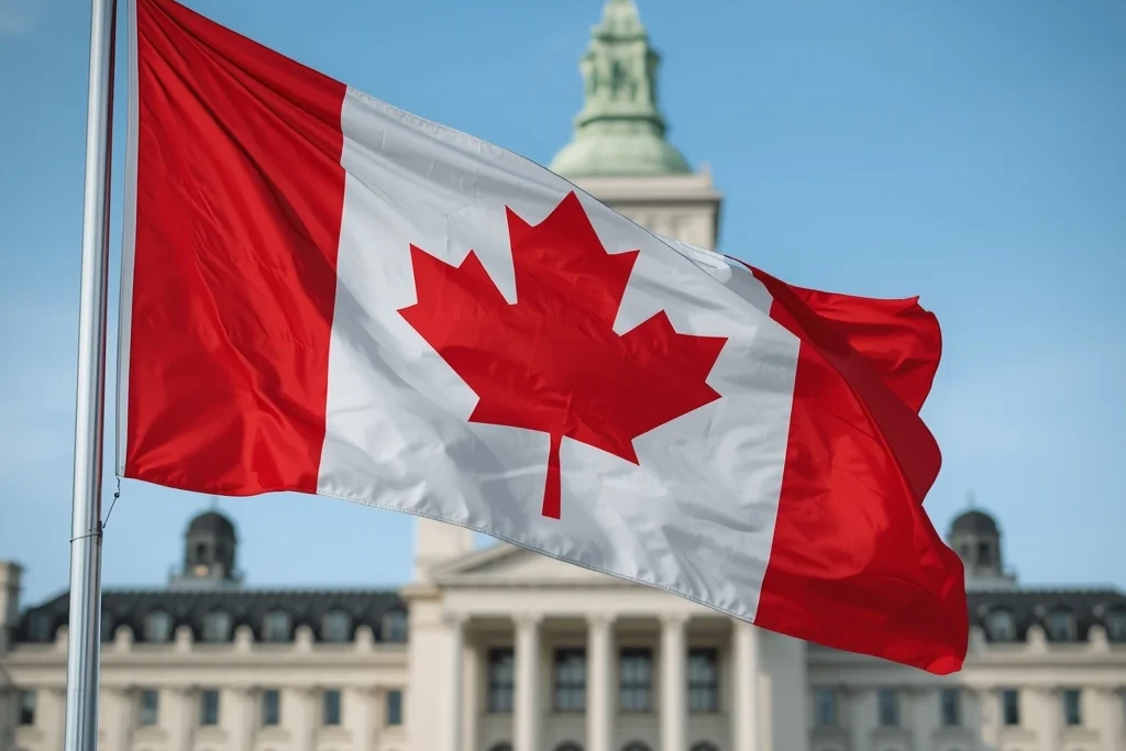 Canadian flag near government building symbolizing new legal reforms to modernize defamation laws in Canada.
