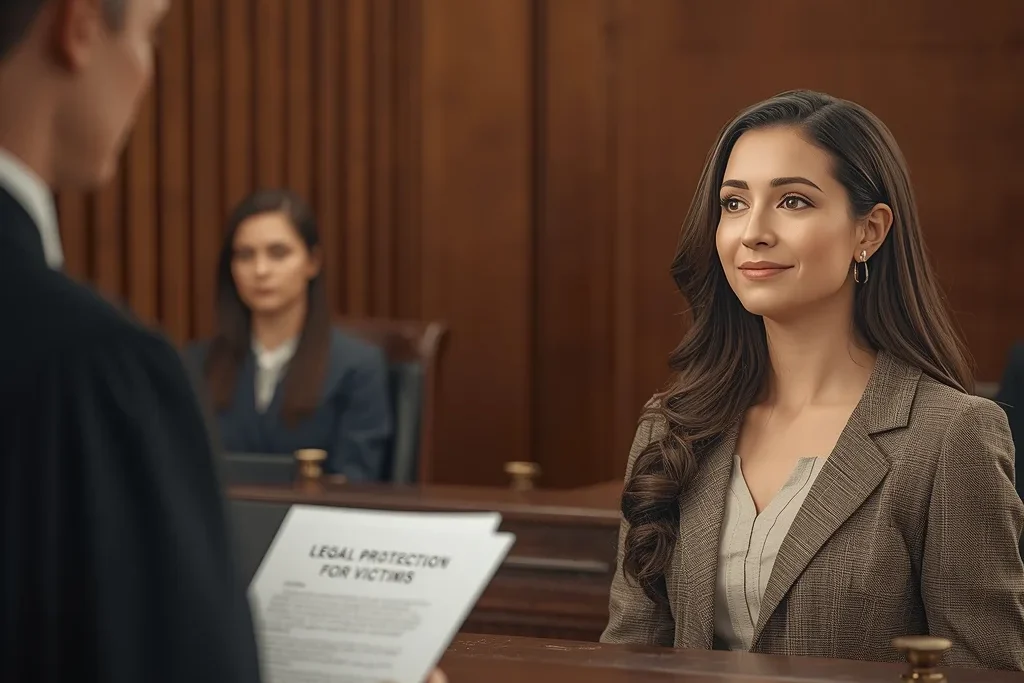 A courtroom scene showing Legal Protection for Victims under the new Government Abuse Bill.
