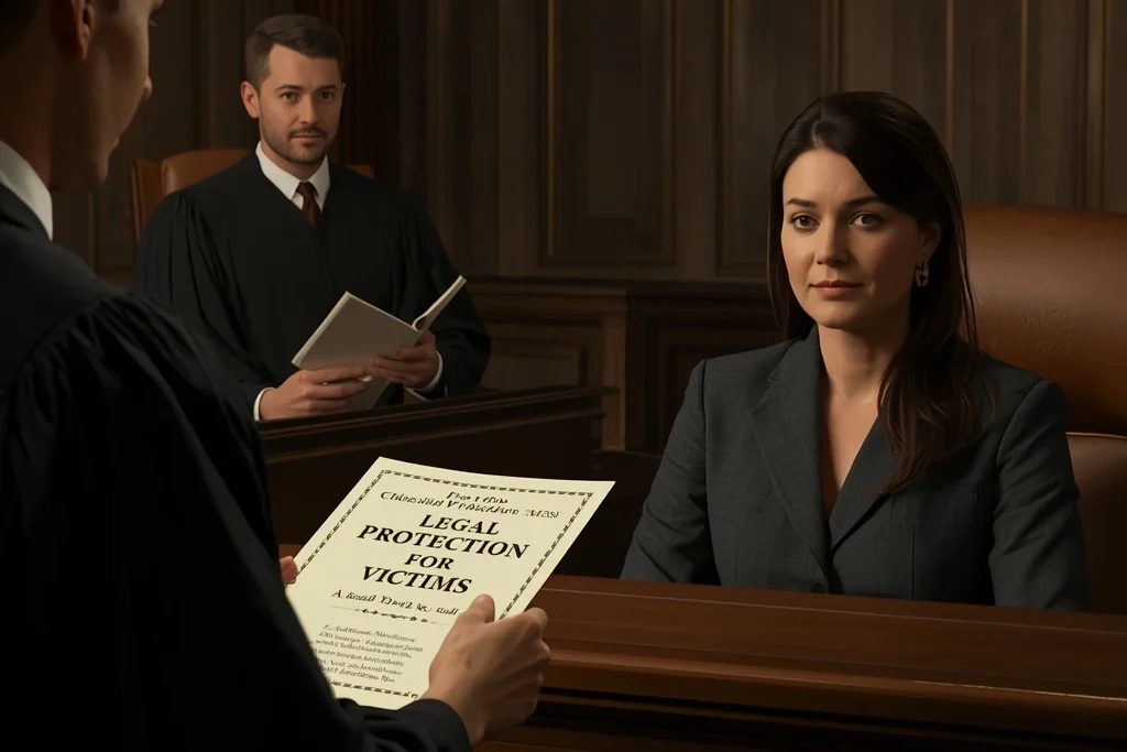 A lawyer supporting a survivor highlighting the Expanded Definition of Abuse in modern legislation.