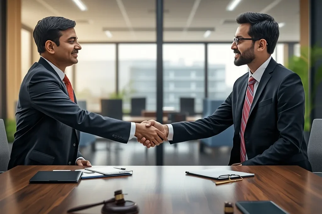 Realistic legal concept image illustrating global advisory services and entry of foreign law firms in India regulations.