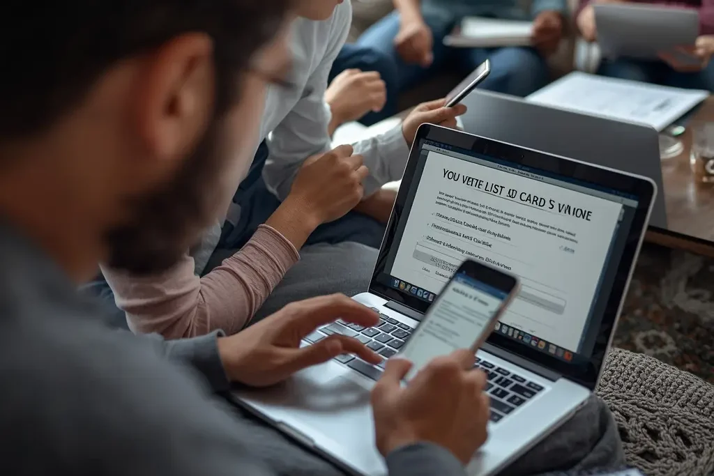 Young adults and elderly checking their voter ID card verification online at home during electoral roll update process.