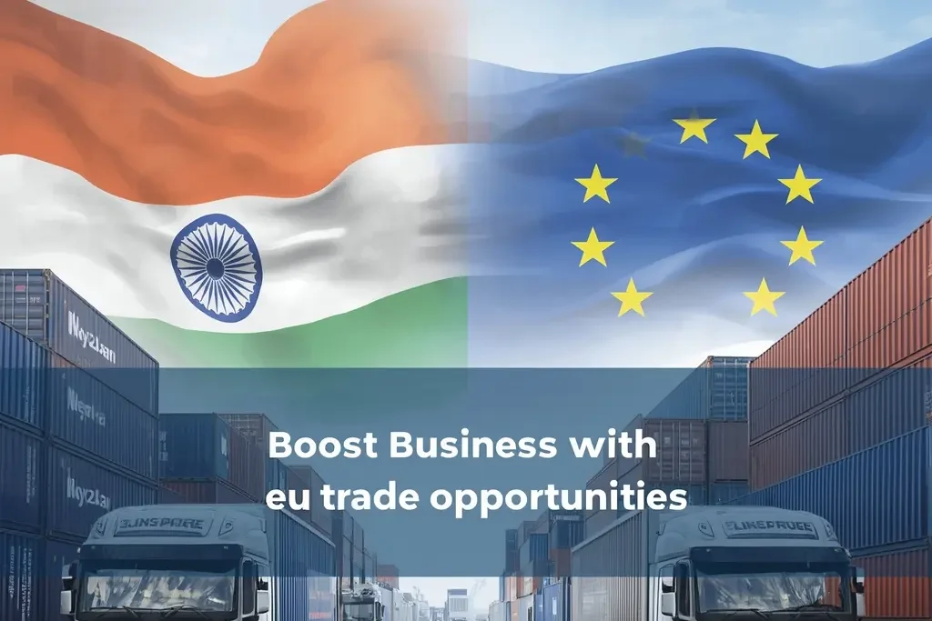 Supply chain and cargo operations at a warehouse, showcasing India EU economic partnership and business growth