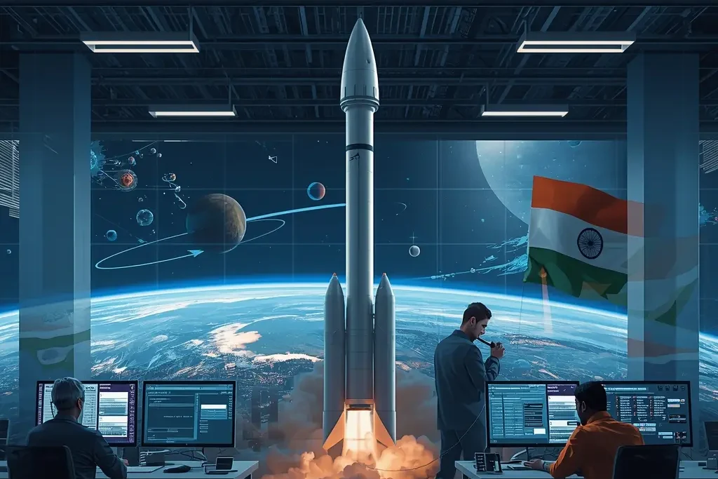Engineers working in an Indian space-tech lab developing satellites and rockets – Private Space Sector Regulation India focus.