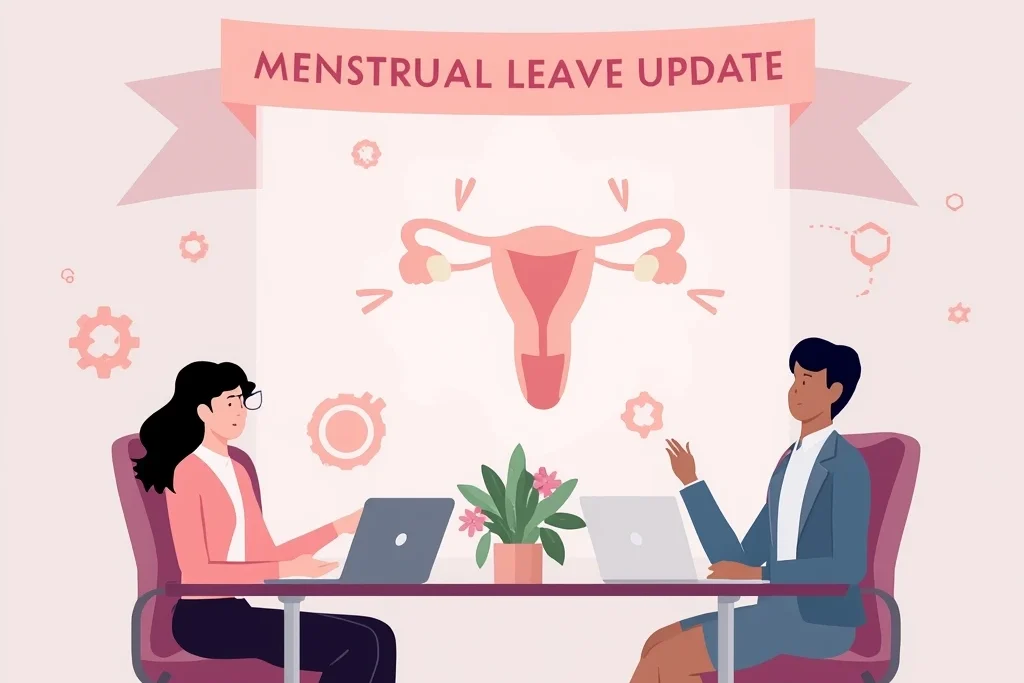 A calendar marked with menstrual cycle dates and a policy document symbolizing the updated Karnataka menstrual policy.
