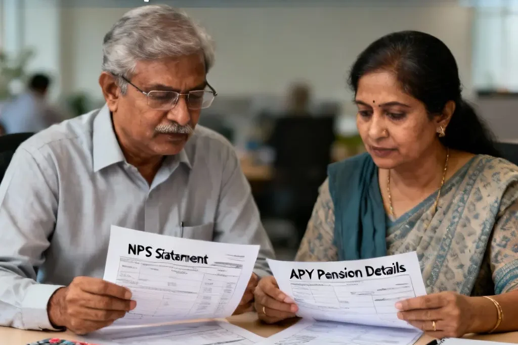 APY and UPS pension scheme changes illustrated with retirement planning paperwork and financial review.
