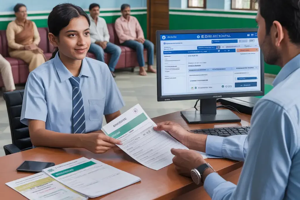 Officer verifying documents required for Delhi domicile certificate at Delhi e-District service center