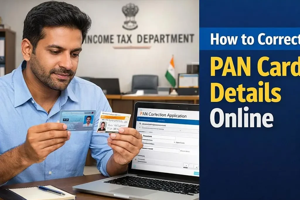 How to Correct PAN Card Details Online using NSDL portal on laptop with PAN and Aadhaar verification.