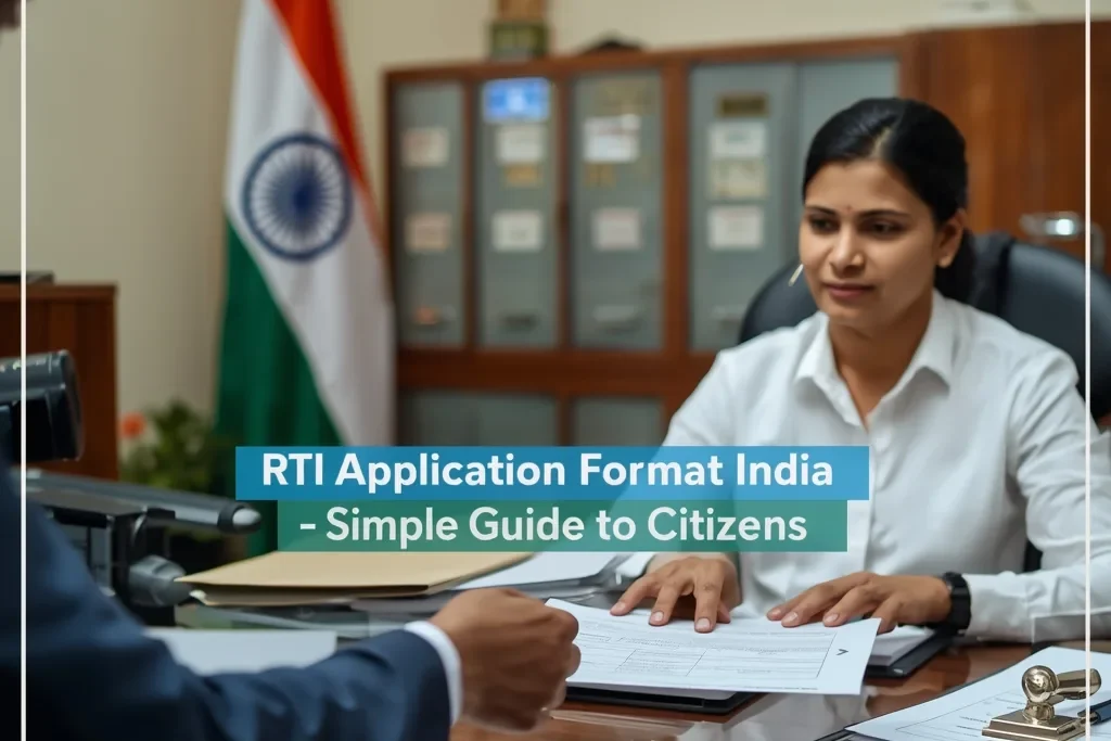 RTI Application Process in India showing citizen submitting RTI form to Public Information Officer in government office