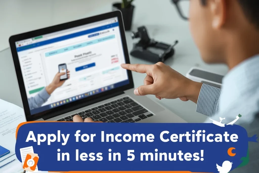 Income Certificate Apply Process online through government portal with person applying easily from home