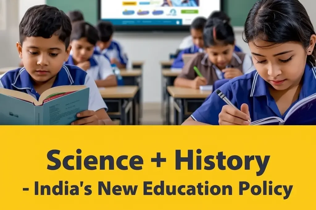 Students studying in classroom with NCERT portal on screen representing New Education Policy Key Rules in India