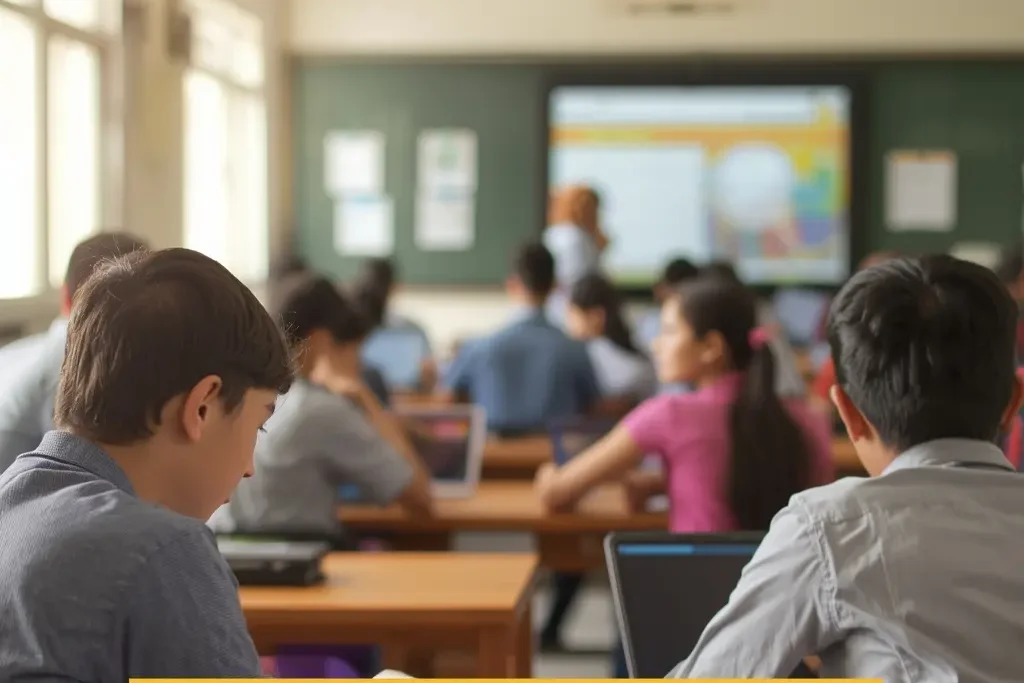 Modern classroom with digital tools and creative activities showing Benefits of New Education Policy for students in India