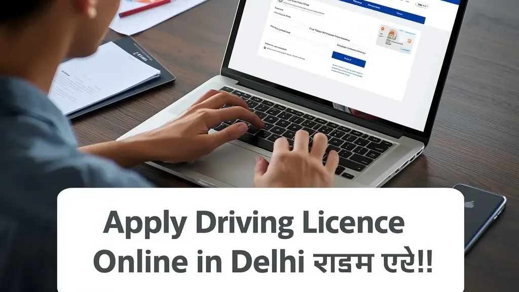 Driving Licence Online Apply Delhi – person filling DL application form on laptop at home 💻