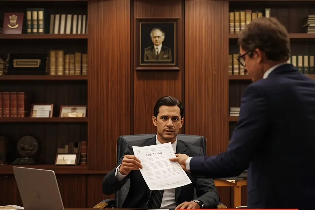 How to send legal notice scene showing writing legal notice with documents and laptop