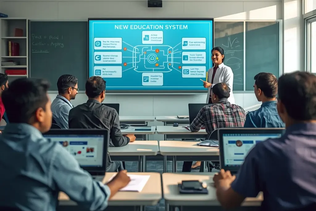 Students in modern classroom learning digital education concepts under UGC New Guidelines 2026