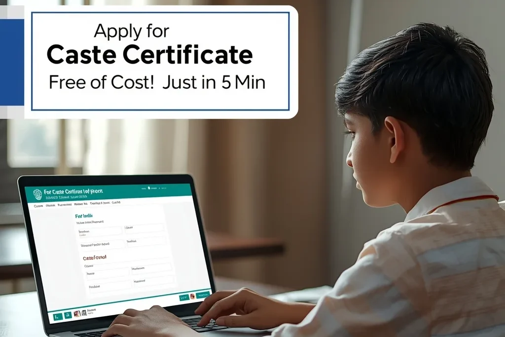 Caste Certificate Apply Online on e-District portal – boy using laptop to complete caste certificate application process at home