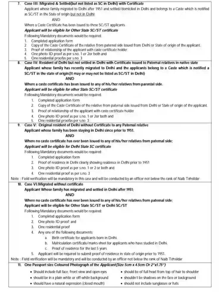 Documents which are must attached to the application form of Caste Certificate in India