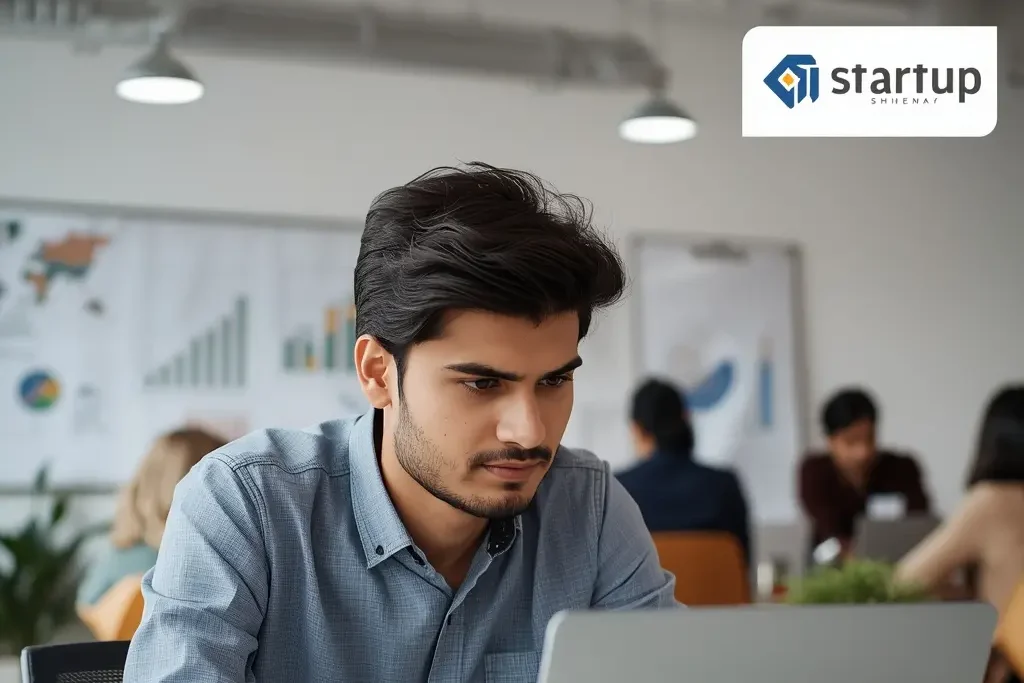 Government Schemes for Startups India image of young founder planning business strategy in professional startup workspace