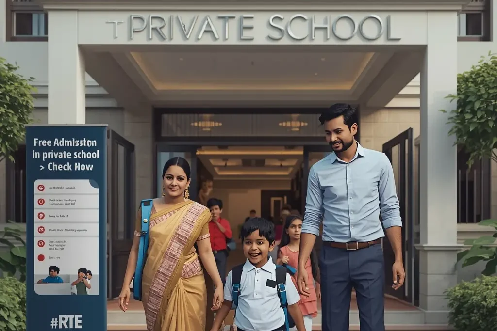 Right to Education Act Explained – boy going to school with parents under RTE banner