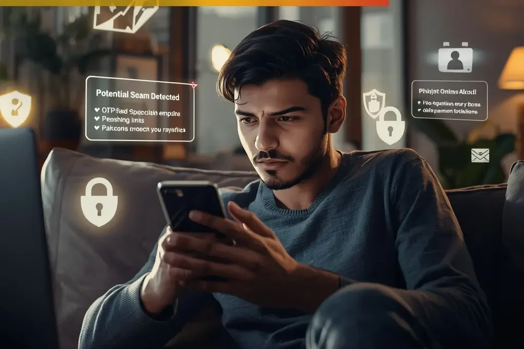 How to file cyber crime complaint online India concept showing scam alert on smartphone with cybersecurity warning