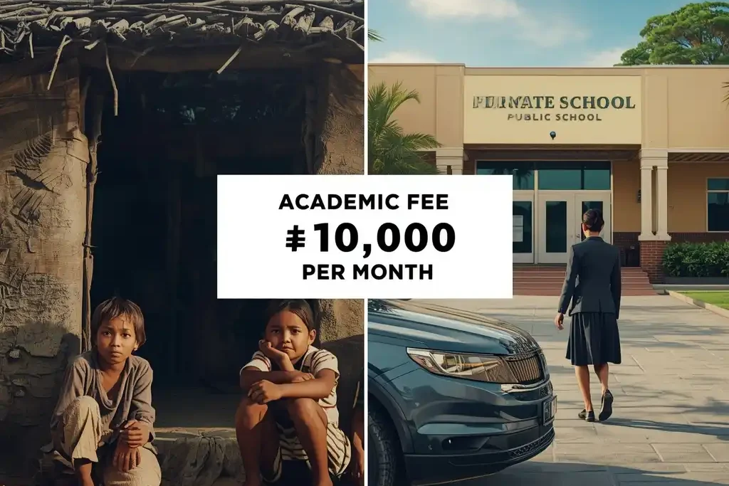 Rising Education Cost in India showing contrast between poor and rich families with school fee ₹10,000 per month