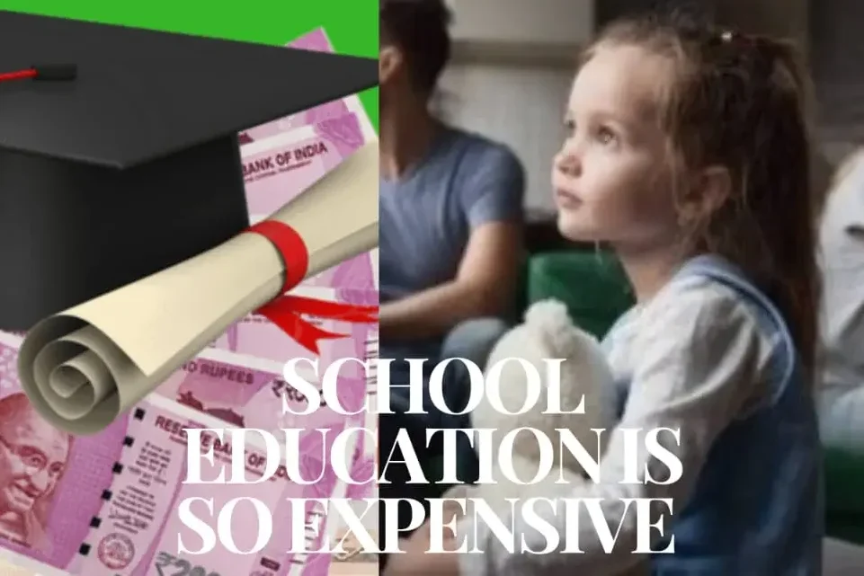 Education Inflation India showing middle-class family struggling with rising school fees and expenses