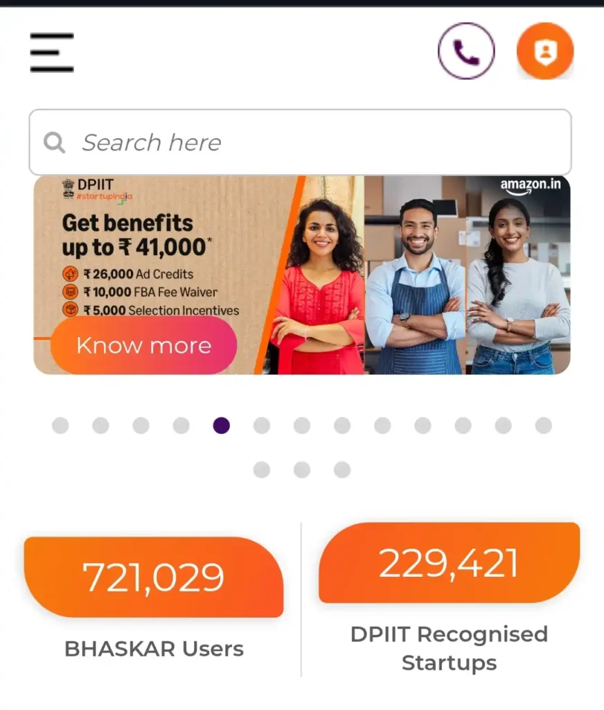 Home page of the official portal of government startup scheme 