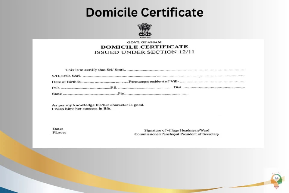A sample image of domicile certificate showing the procedure in a domicile certificate