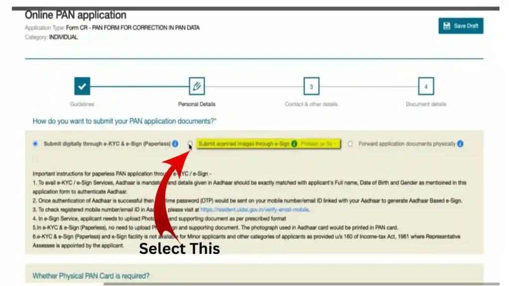 Choose e-KYC and e-Sign paperless option for PAN card correction application