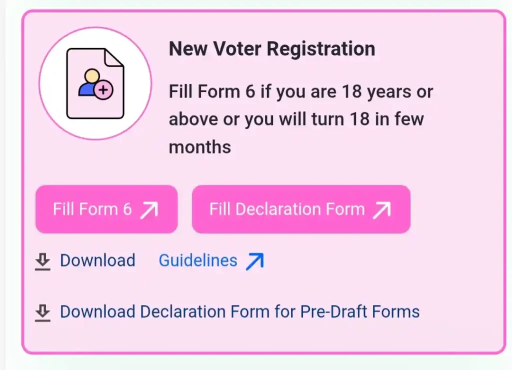 New Voter Registration Form 6 page on ECINET portal for first-time voter ID application online