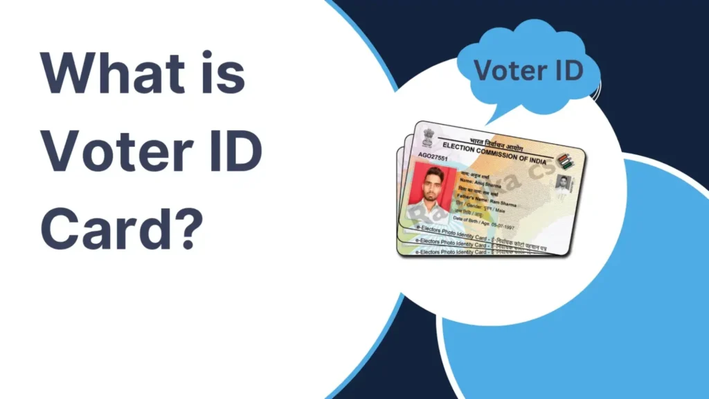 Young Indian voter showing voter card at polling booth during Voter ID Card Apply Online awareness campaign.