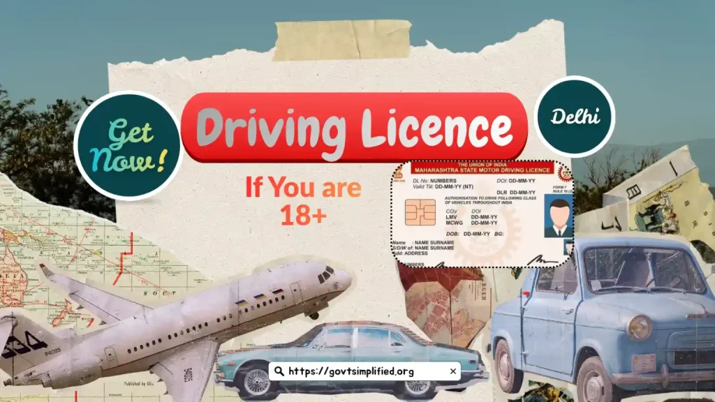 Online Driving Licence Apply Delhi – person driving car and bike with DL card banner on Delhi road scene