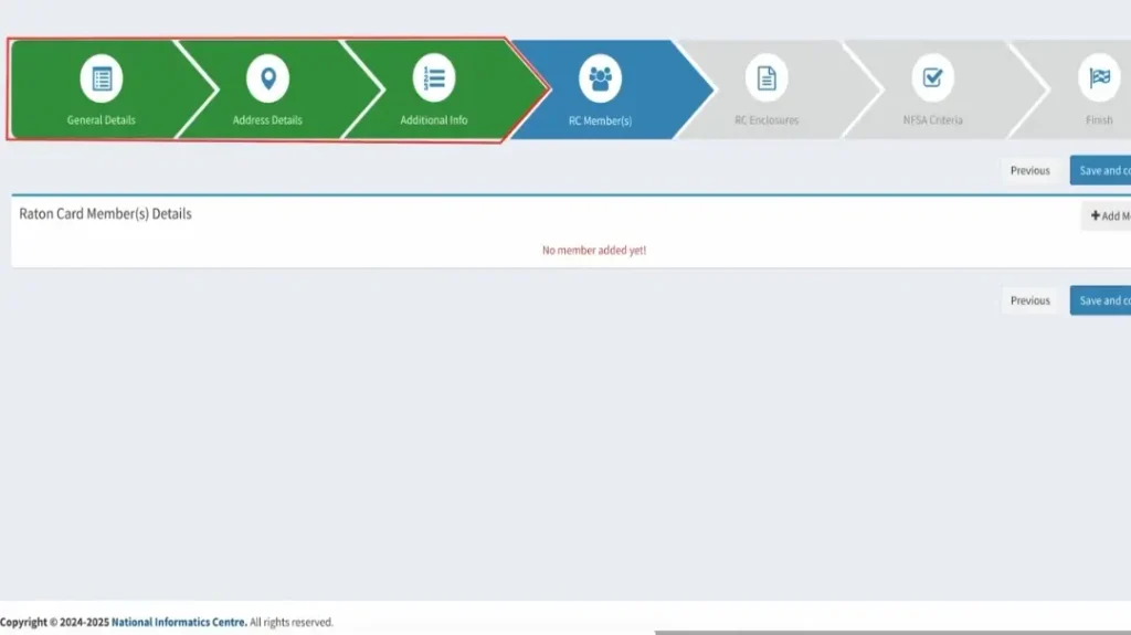 Add family members section in online ration card registration process