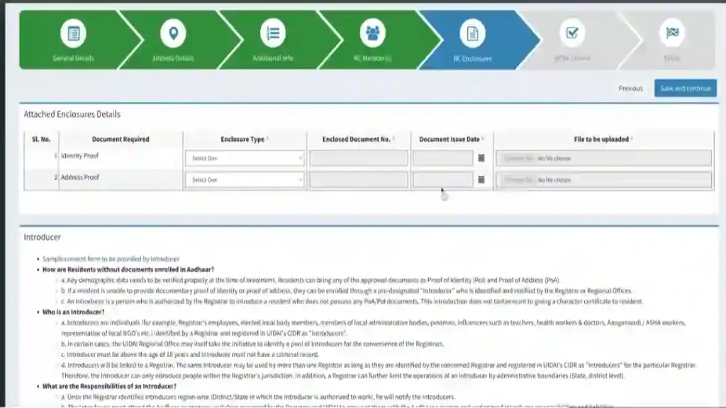 Document upload page showing identity proof and address proof requirements